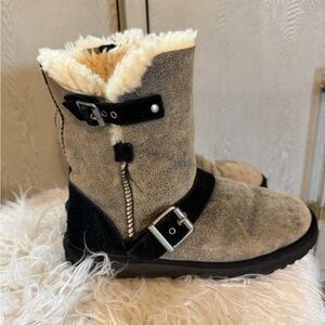 Ugg black and gray Shearling Buckle Boots